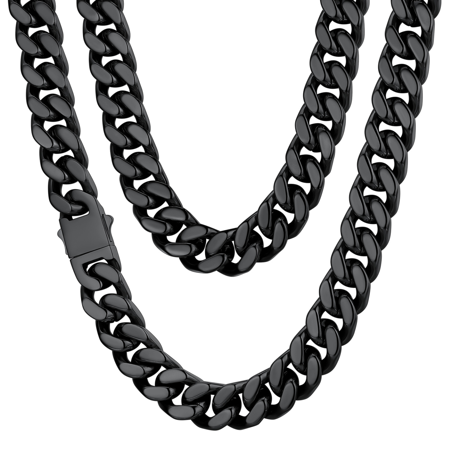 14mm Black  Miami Cuban Chain for Men - Heavy Duty Stainless Steel Link