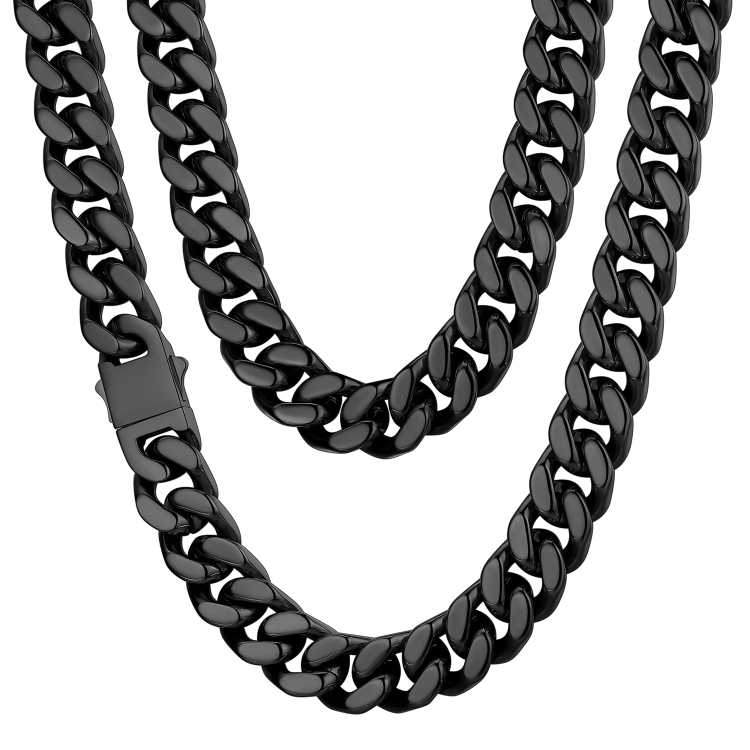 14mm Black  Miami Cuban Chain for Men - Heavy Duty Stainless Steel Link