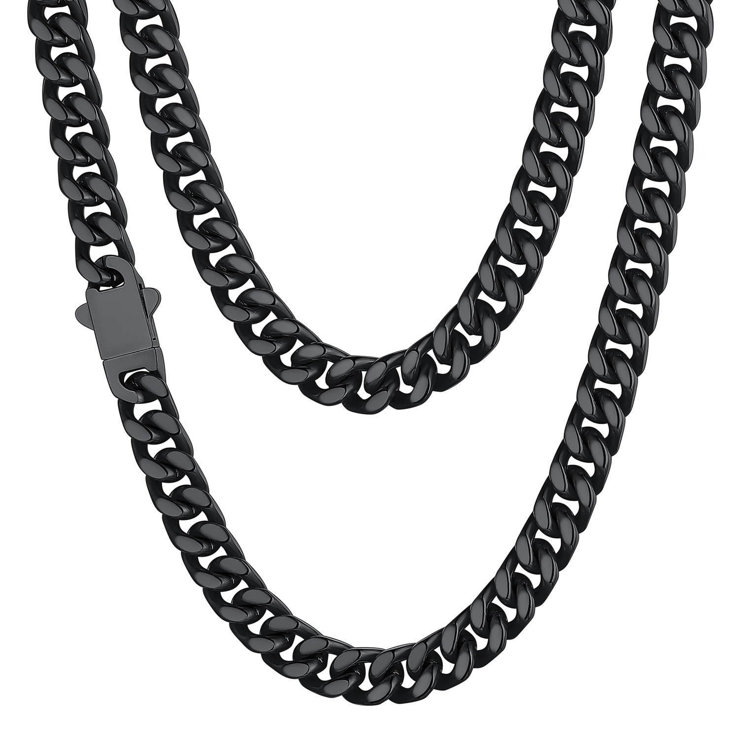 Black Miami Cuban Chain for Men - Heavy Duty Stainless Steel Link