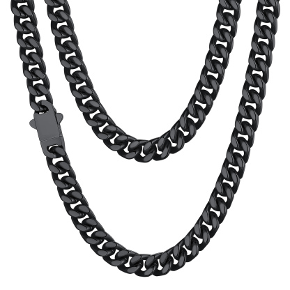 Black Miami Cuban Chain for Men - Heavy Duty Stainless Steel Link
