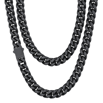 9mm Black Miami Cuban Chain for Men - Heavy Duty Stainless Steel Link