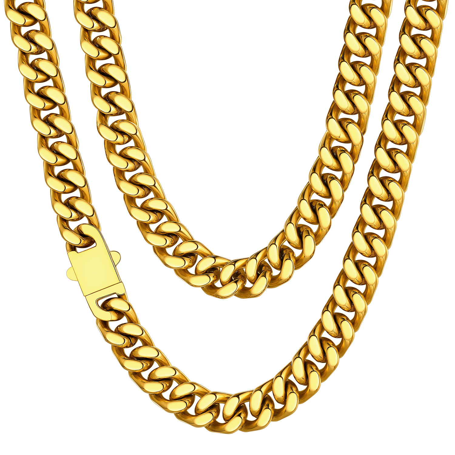 12mm Gold Miami Cuban Chain for Men - Heavy Duty Stainless Steel Link