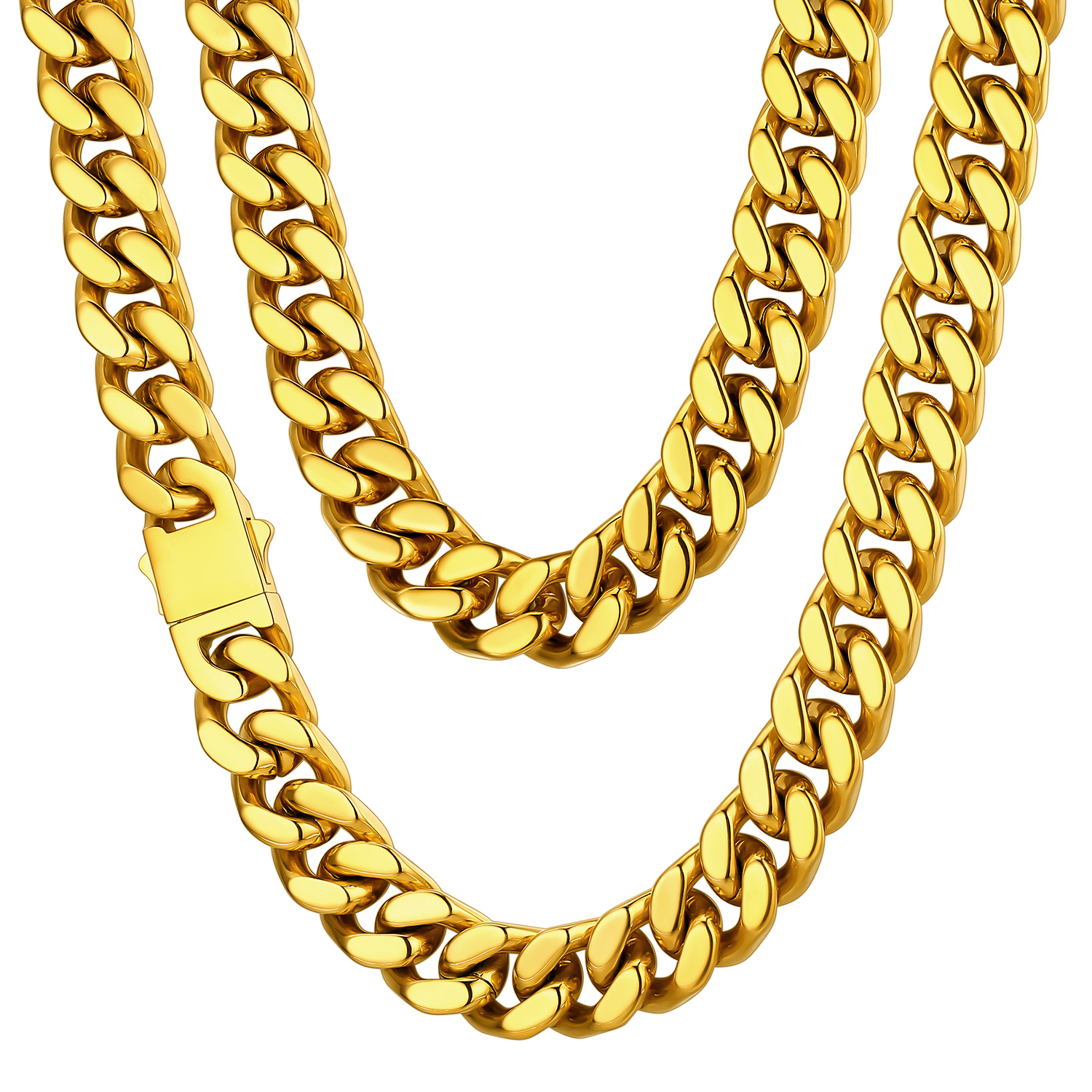 14mm Gold Miami Cuban Chain for Men - Heavy Duty Stainless Steel Link