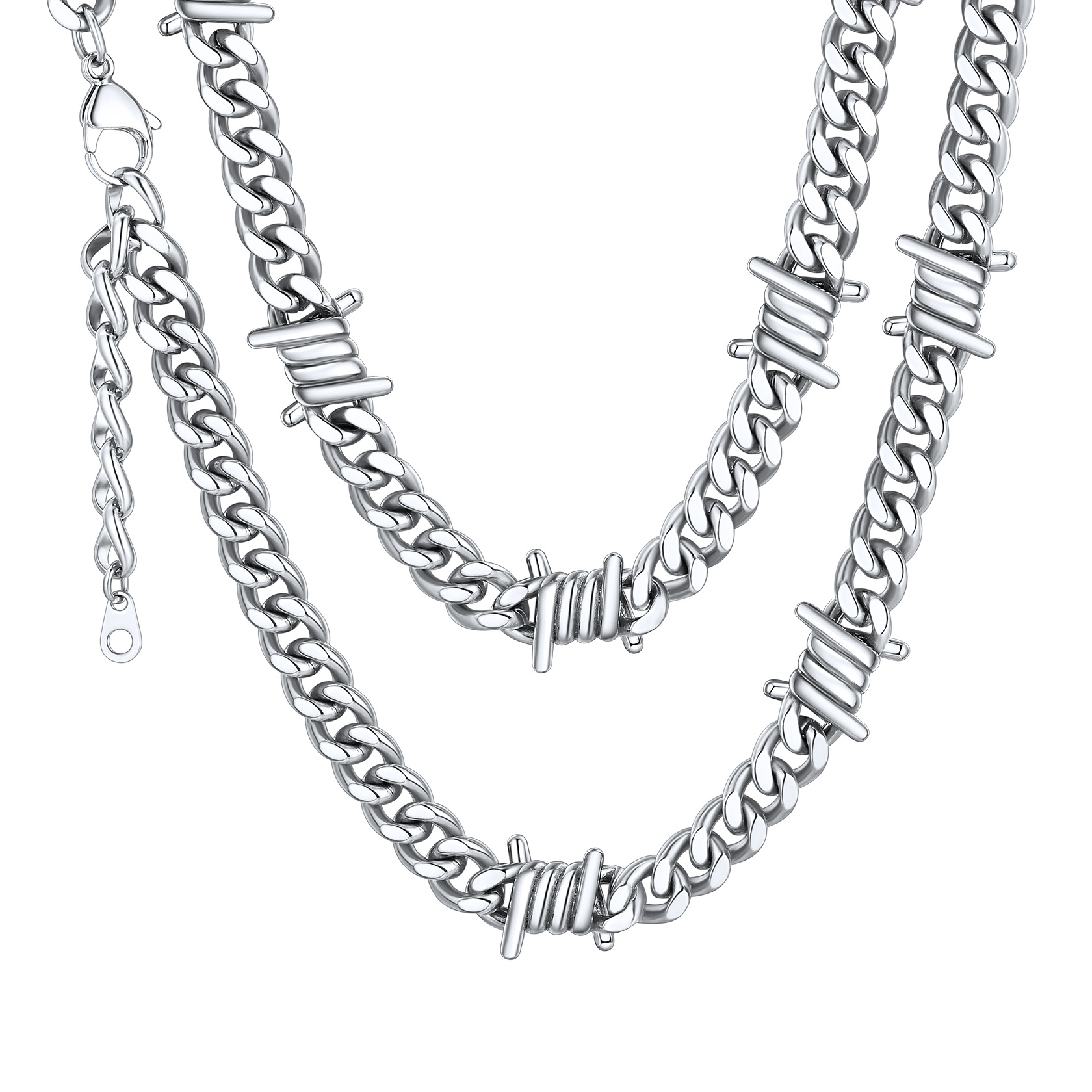 Steel Barbed Wire Cuban Chain Necklace for Women Men