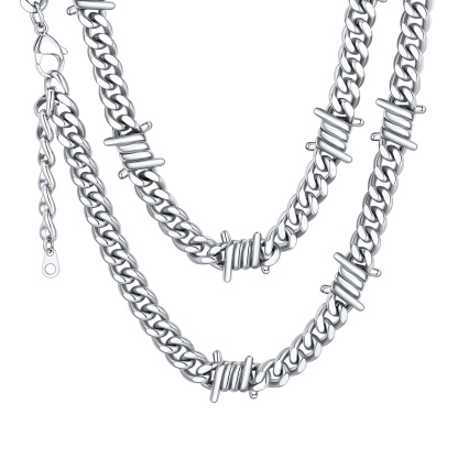 Steel Barbed Wire Cuban Chain Necklace for Women Men