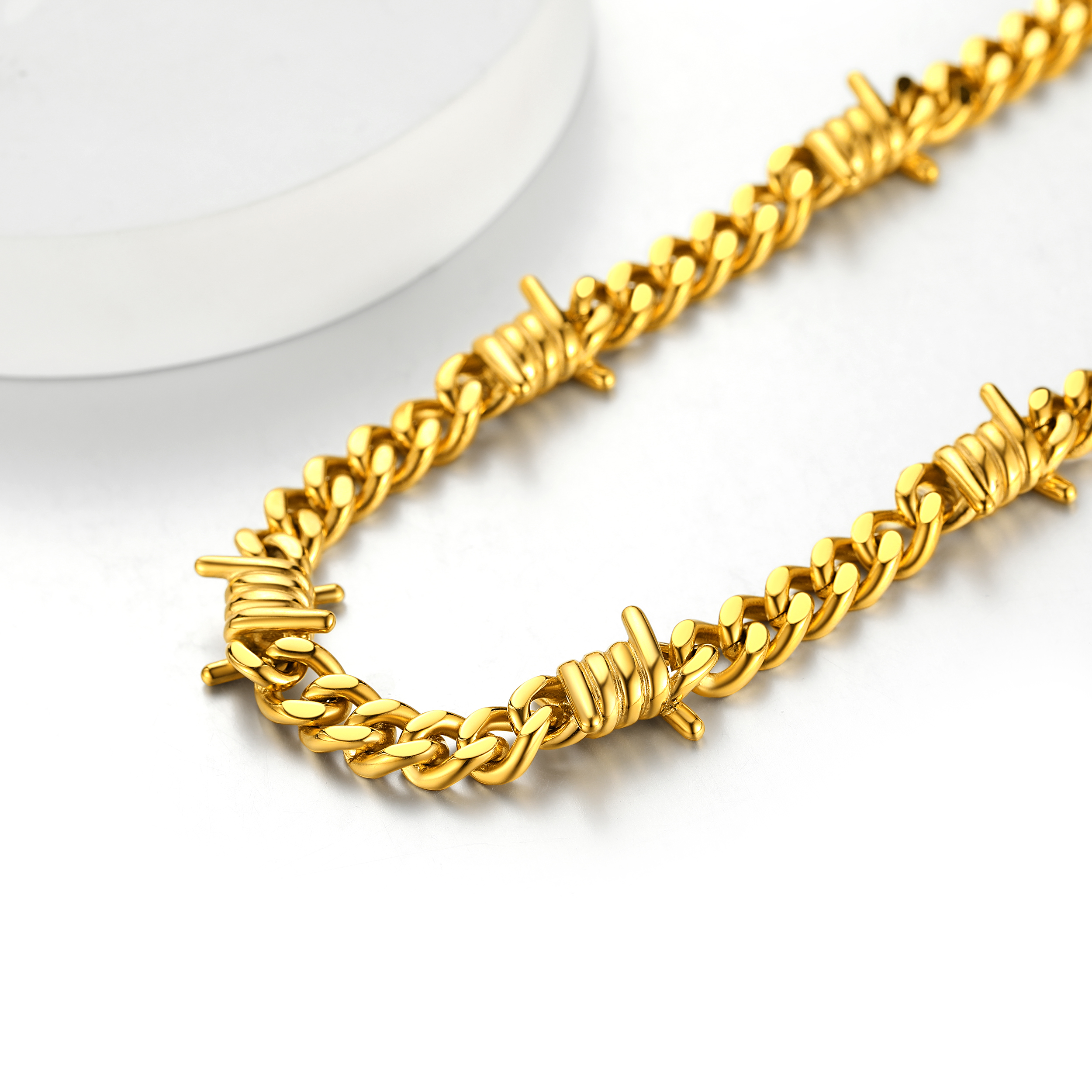 Barbed Wire Cuban Chain for Men Gold