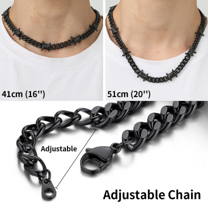 Barbed Wire Cuban Chain Necklace for Women Men 41cm vs 51cm