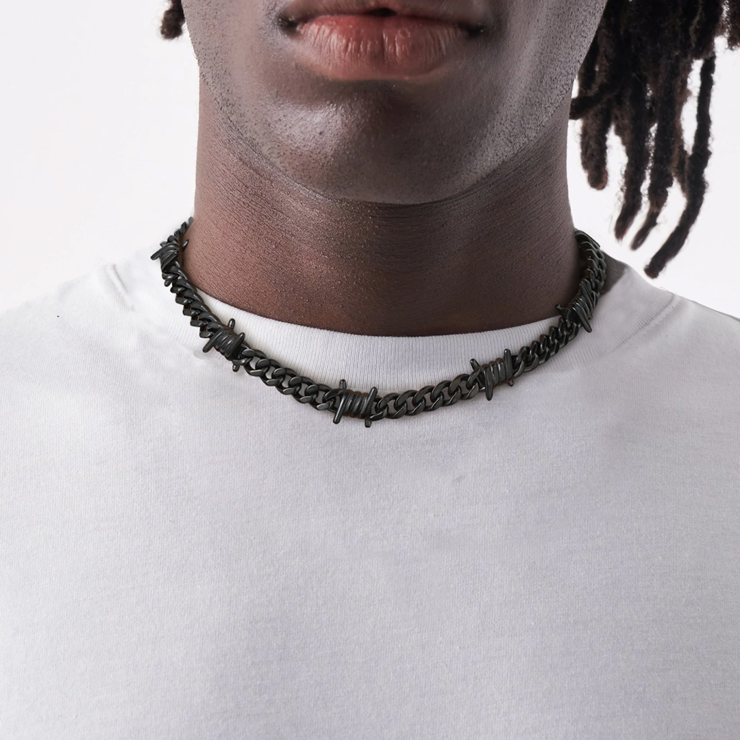 Barbed Wire Cuban Chain Necklace for Men