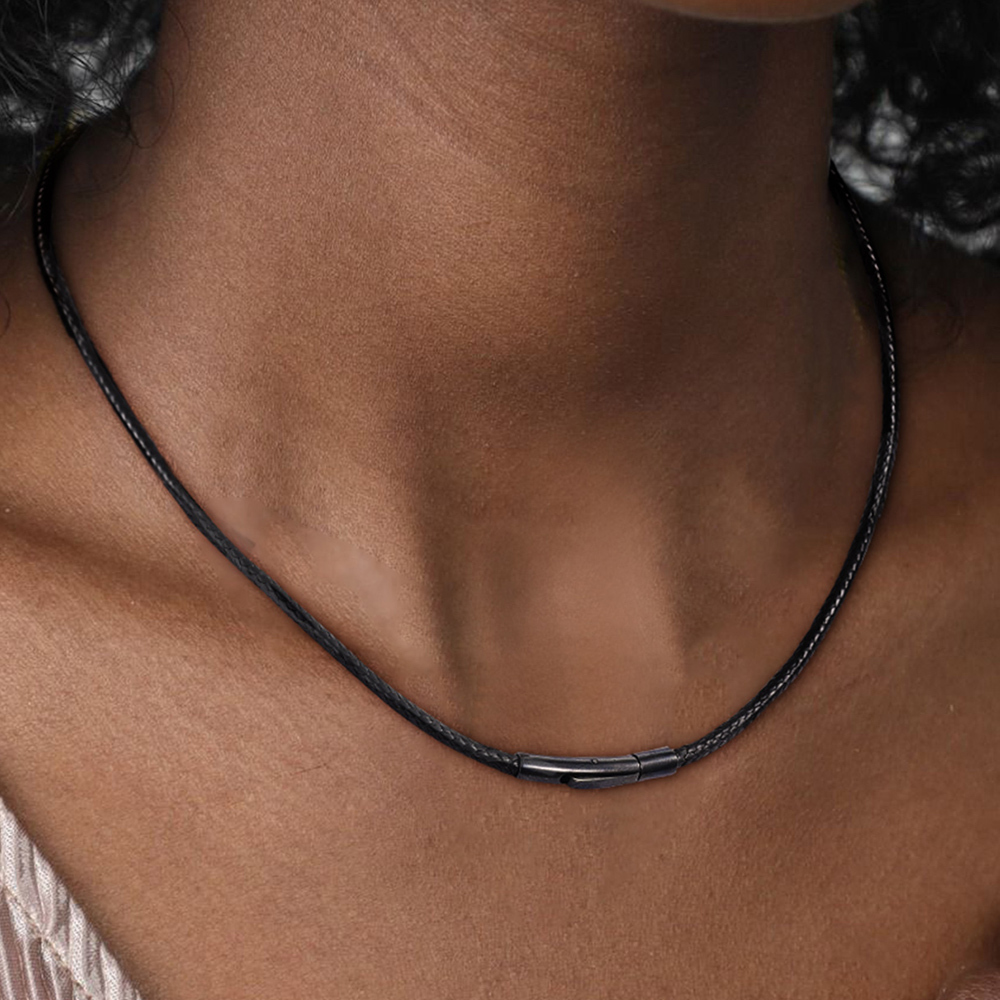 2mm Waxed Leather Cord Necklace Black