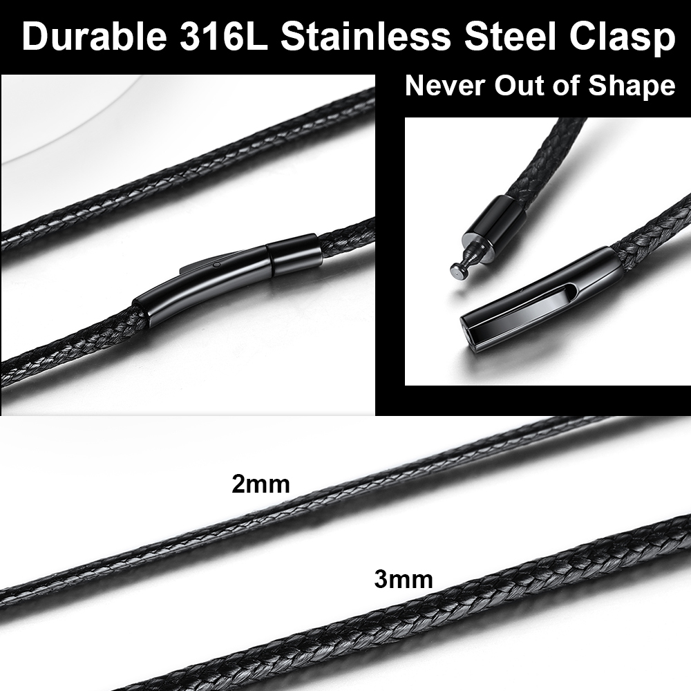2mm/3mm Black Leather Cord Necklace for Men Women