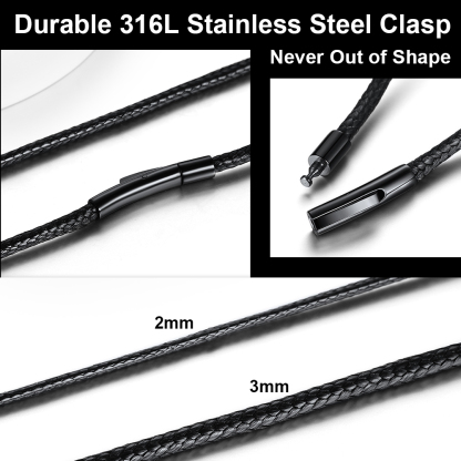 2mm/3mm Black Leather Cord Necklace for Men Women