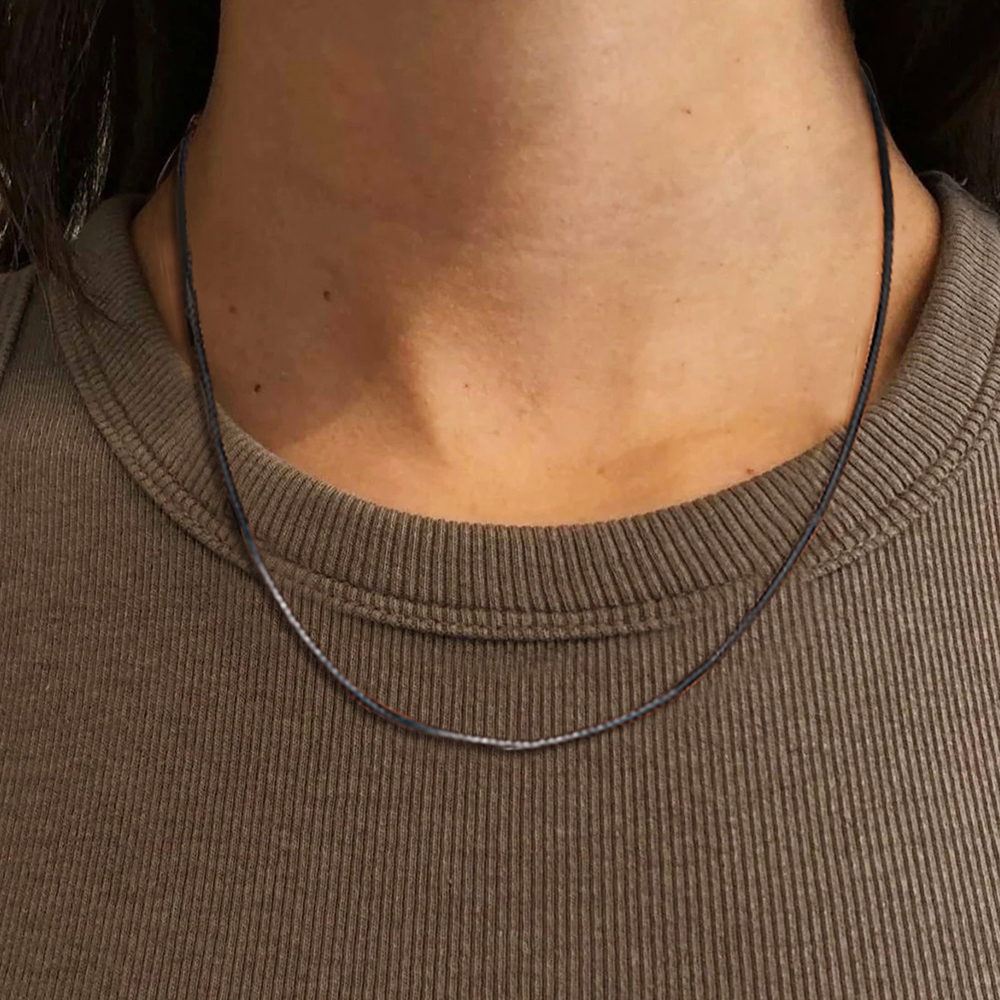 Black Waxed Leather Necklace with Sterling Silver Clasp