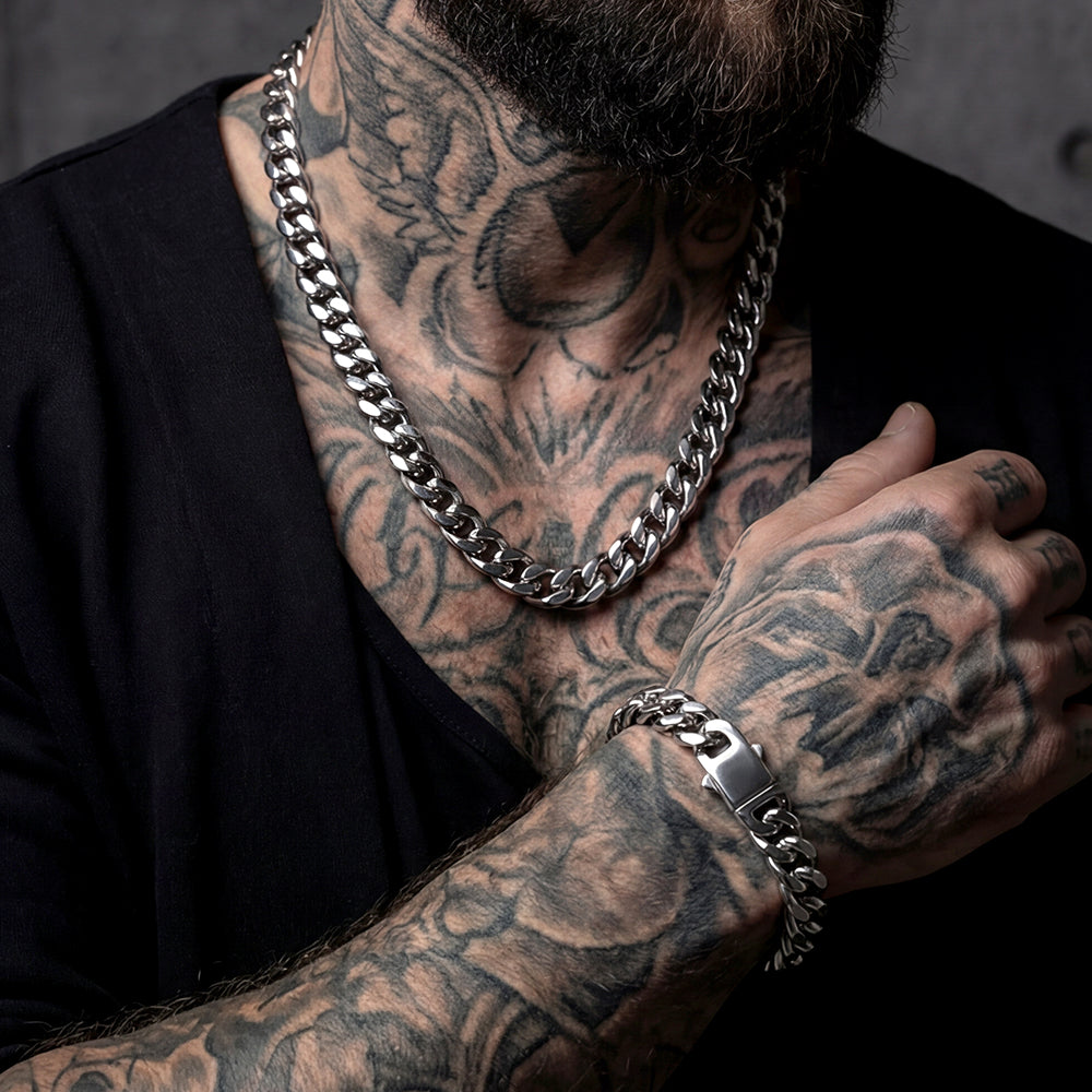 5/7/9/12mm Miami Cuban Link Chain & Bracelet Set for Him