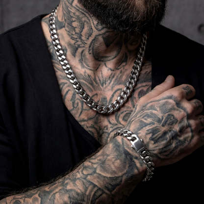 5/7/9/12mm Miami Cuban Link Chain & Bracelet Set for Him