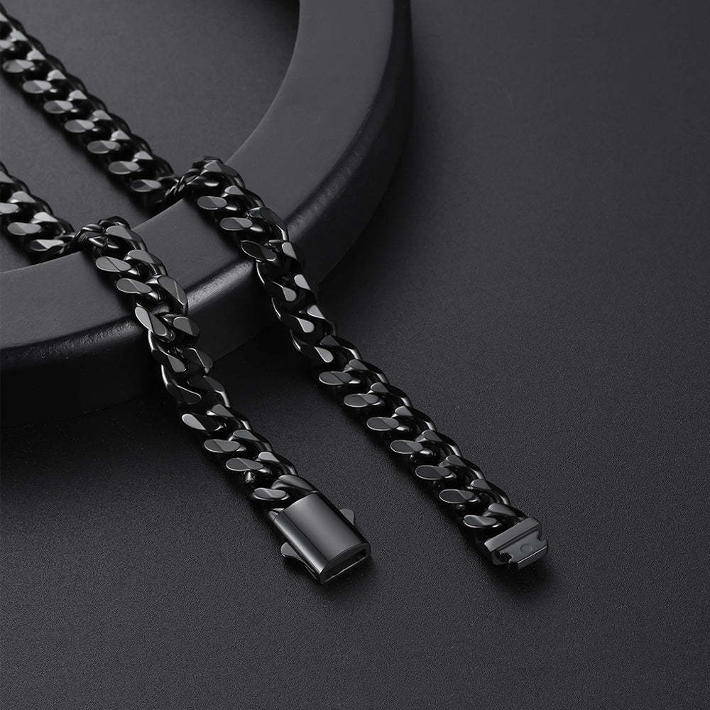 Engraved Cuban Link Chain Necklace for Men 6/9/12mm Width