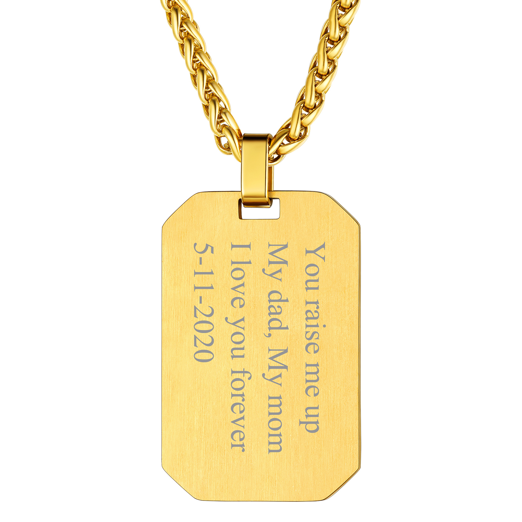 18K Gold Engraved Dog Tags Necklace