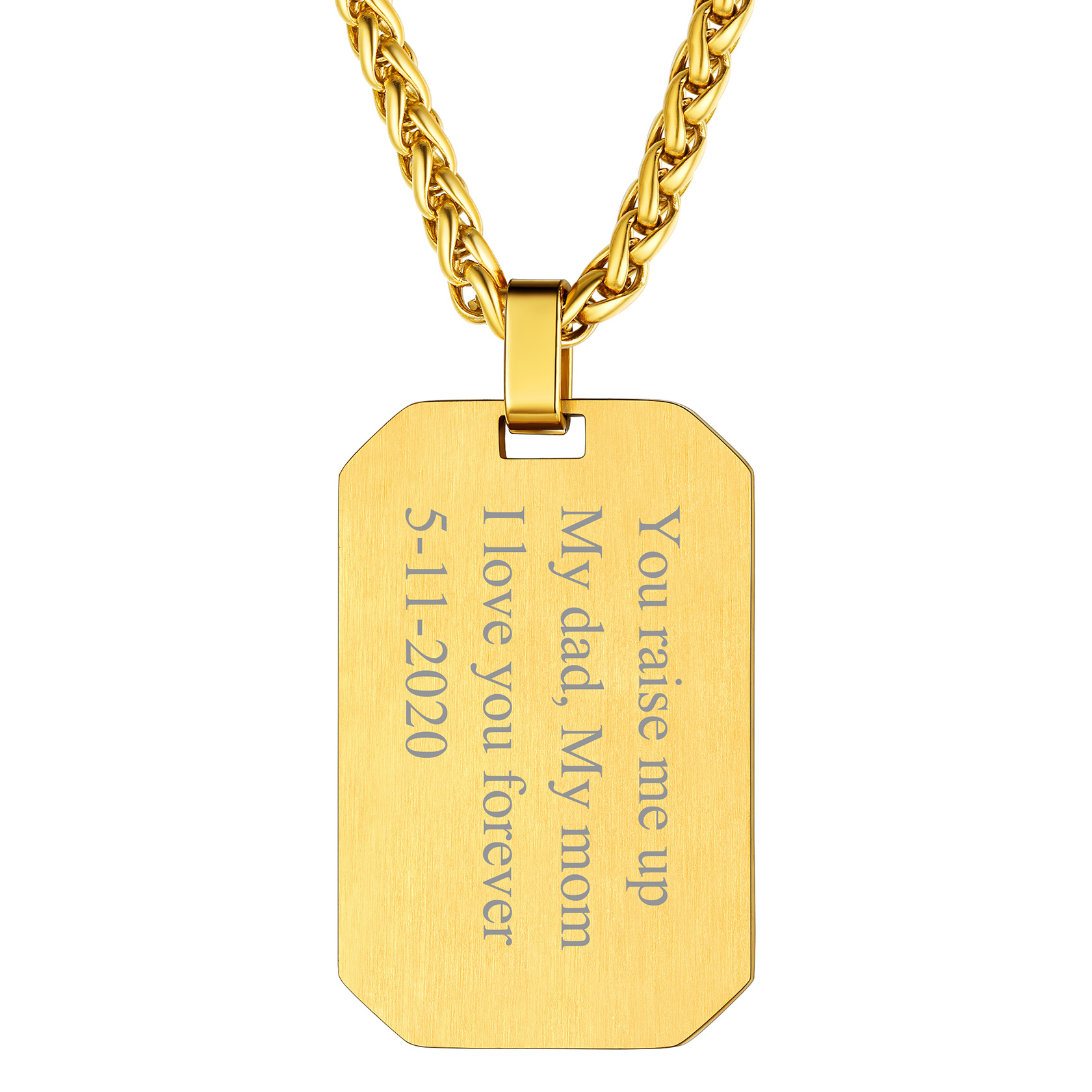 18K Gold Engraved Dog Tags Necklace