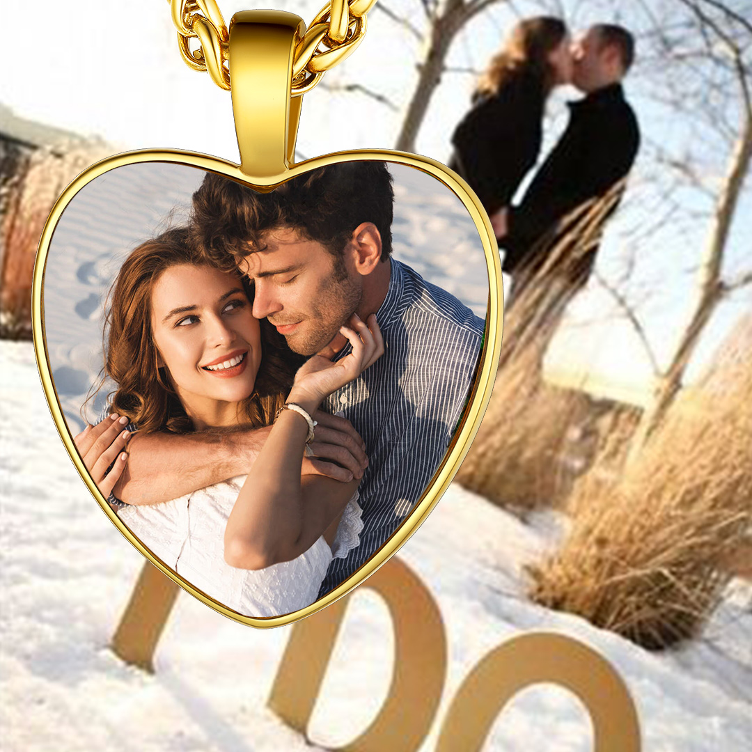Custom Photo Heart-Shape Pendant Necklace for Men Women