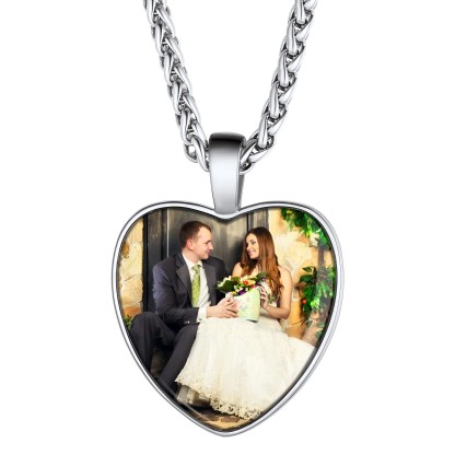 Custom Photo Heart-Shape Pendant Necklace for Men Women