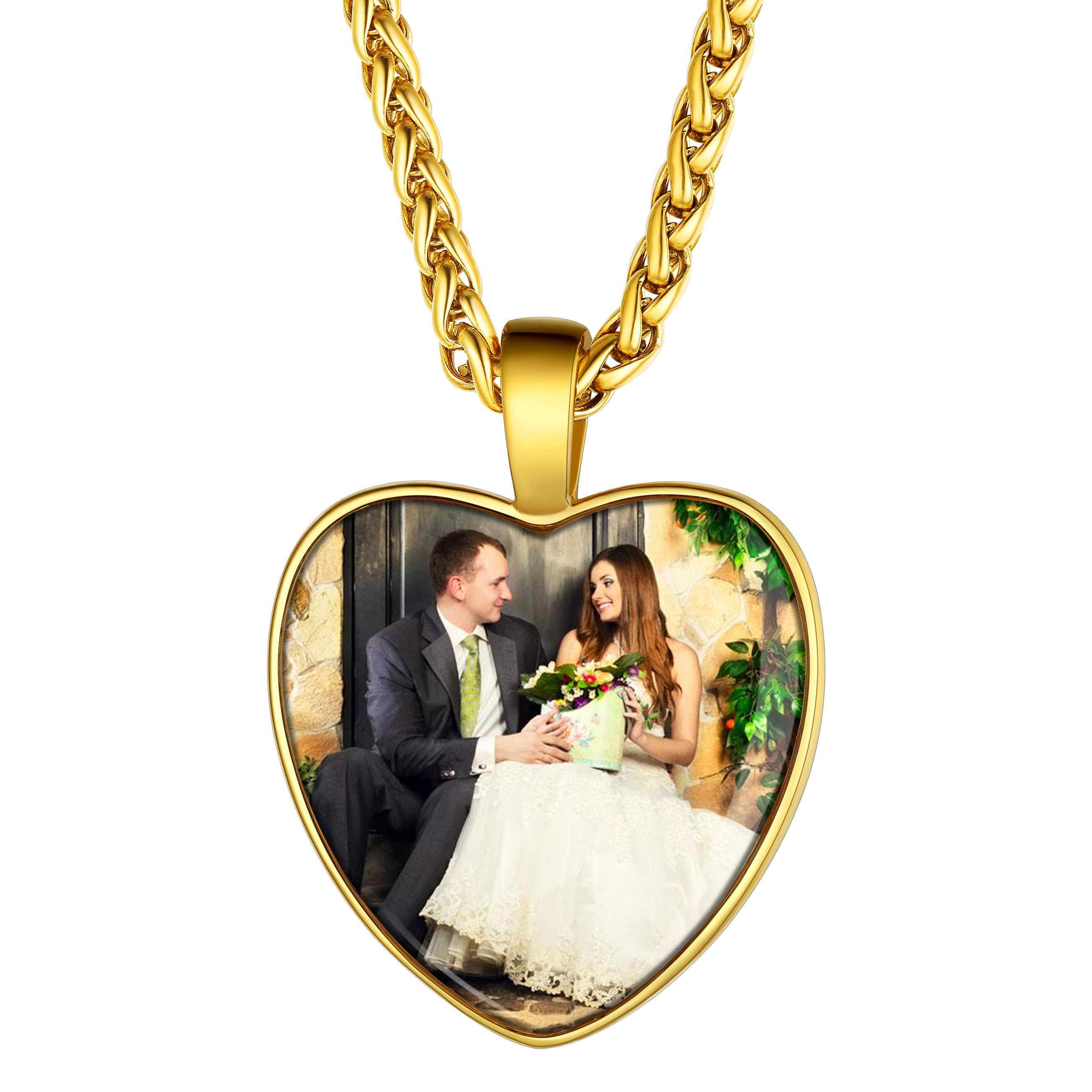 Custom Photo Heart-Shape Pendant Necklace for Men Women