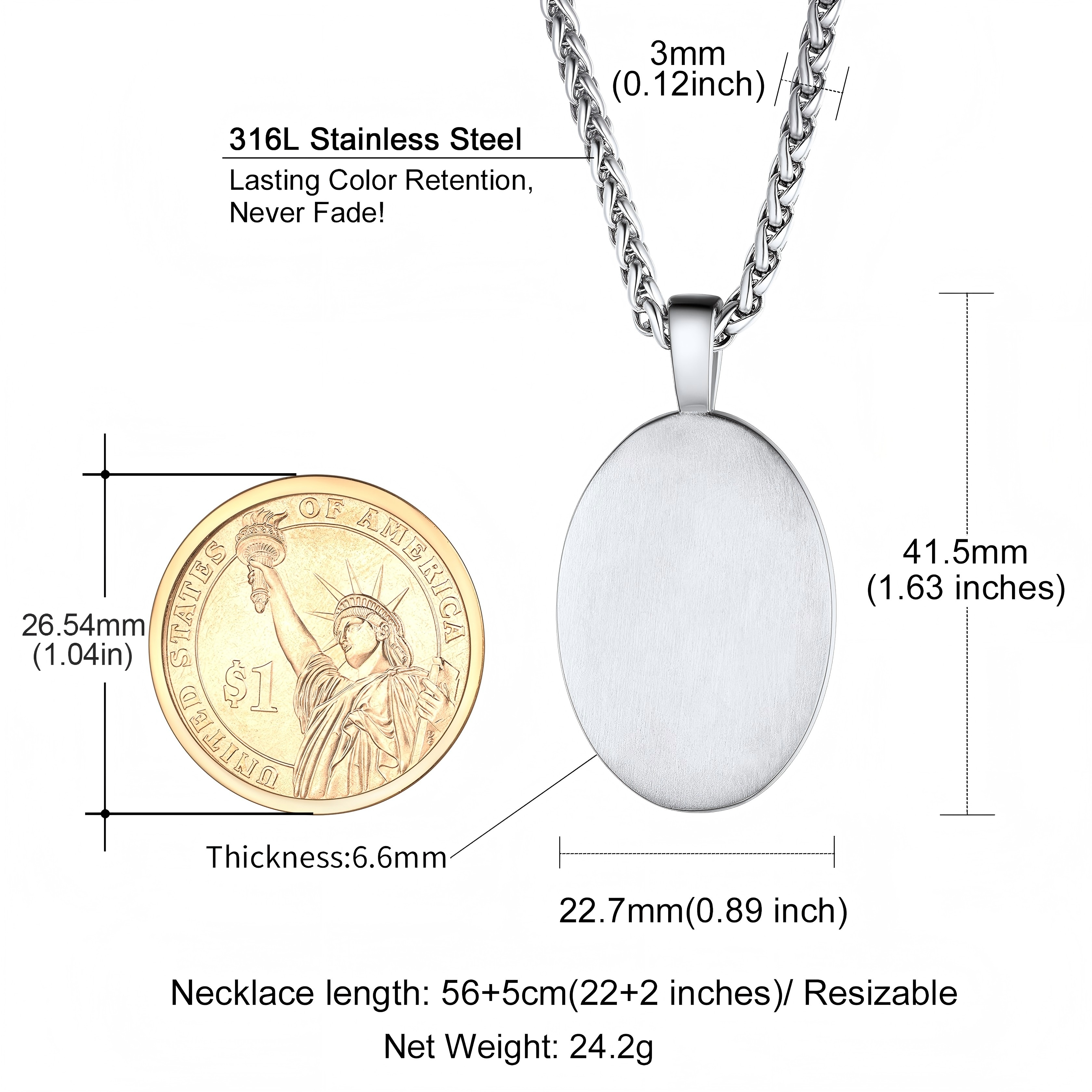 Oval Necklace with Photo Custom for Men Women