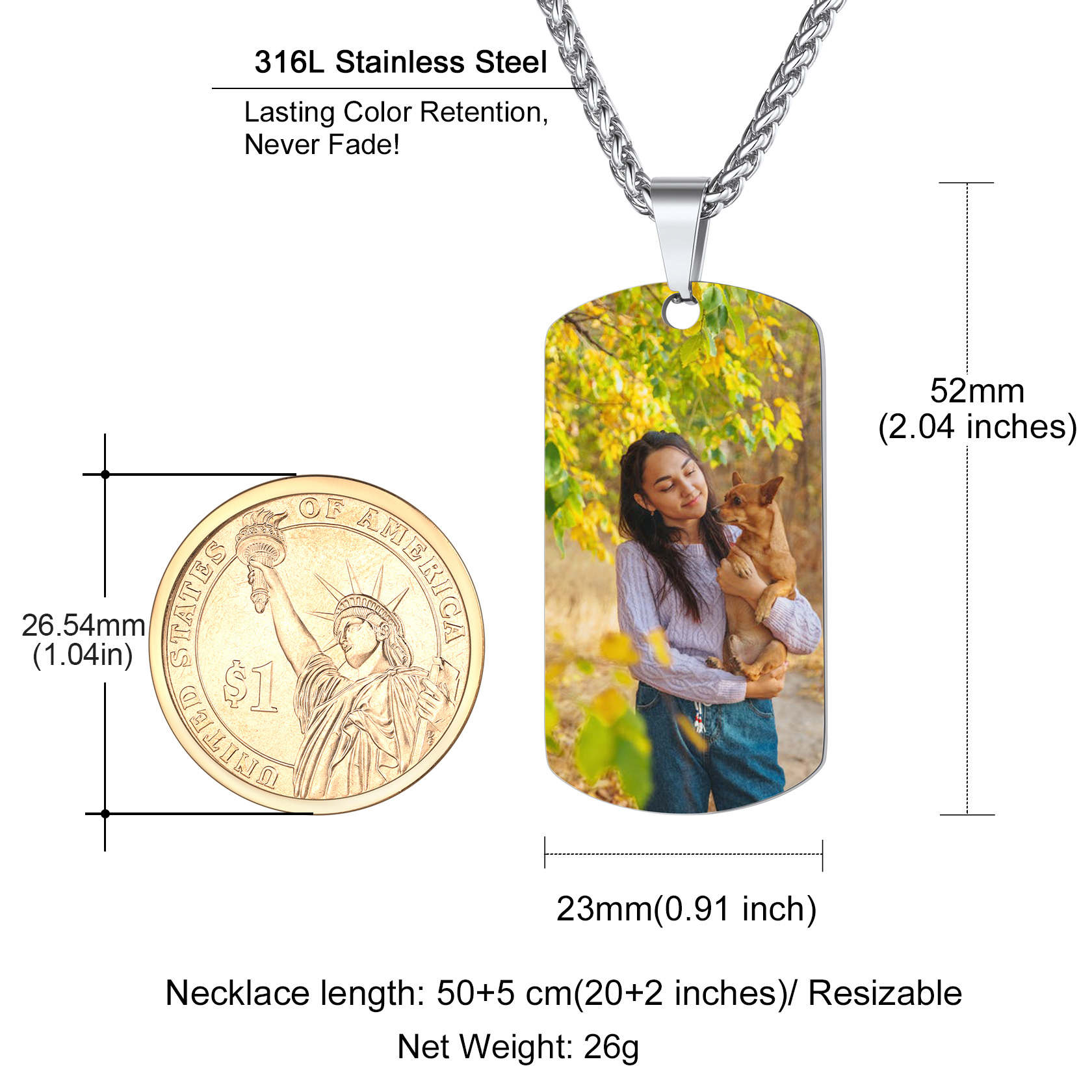 Custom Photo Dog Tag Pendant for Men Women