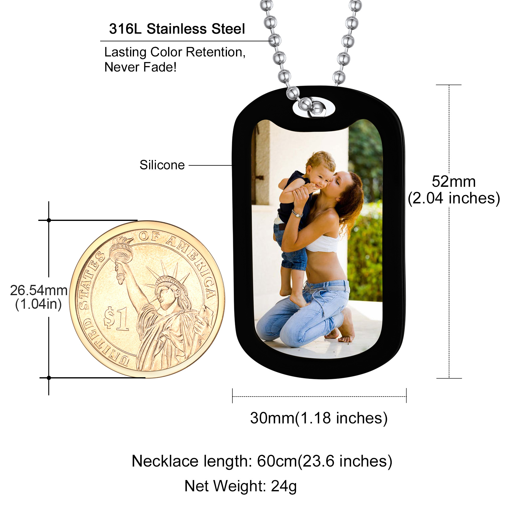 Personalized Photo Dog Tag Pendant Necklace For Men Women