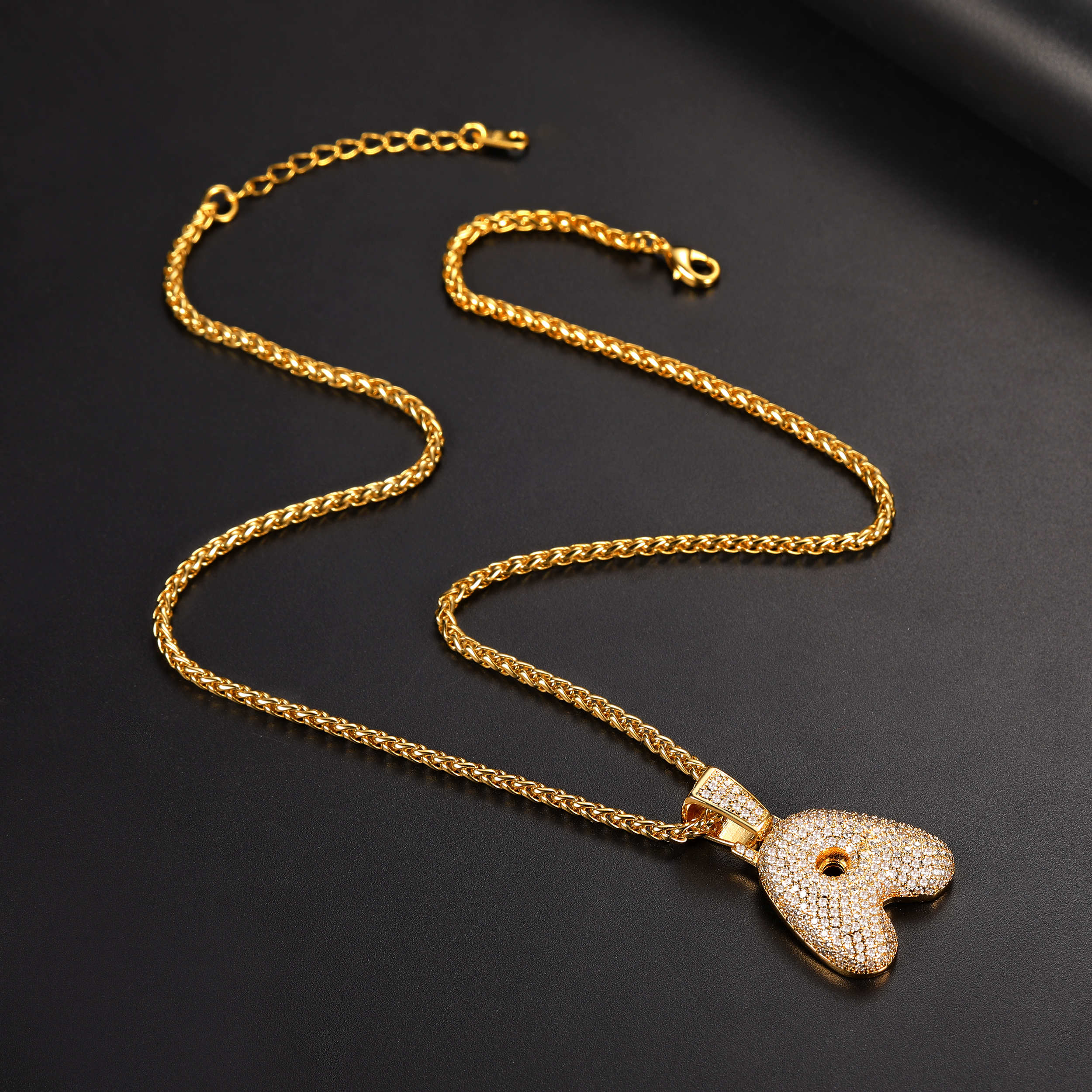 Letter Pendant Necklace in Wheat Chain Gold Plated