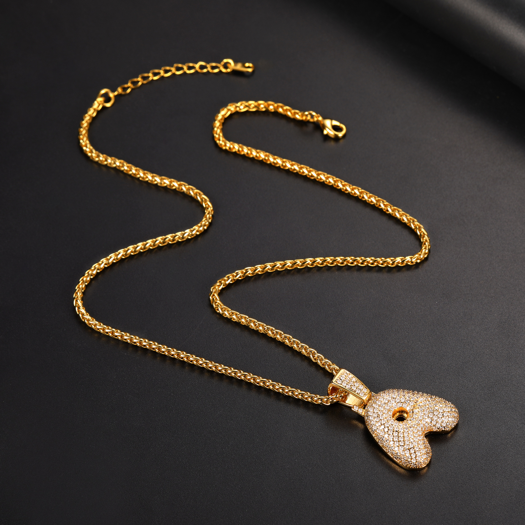 Letter Pendant Necklace in Wheat Chain Gold Plated