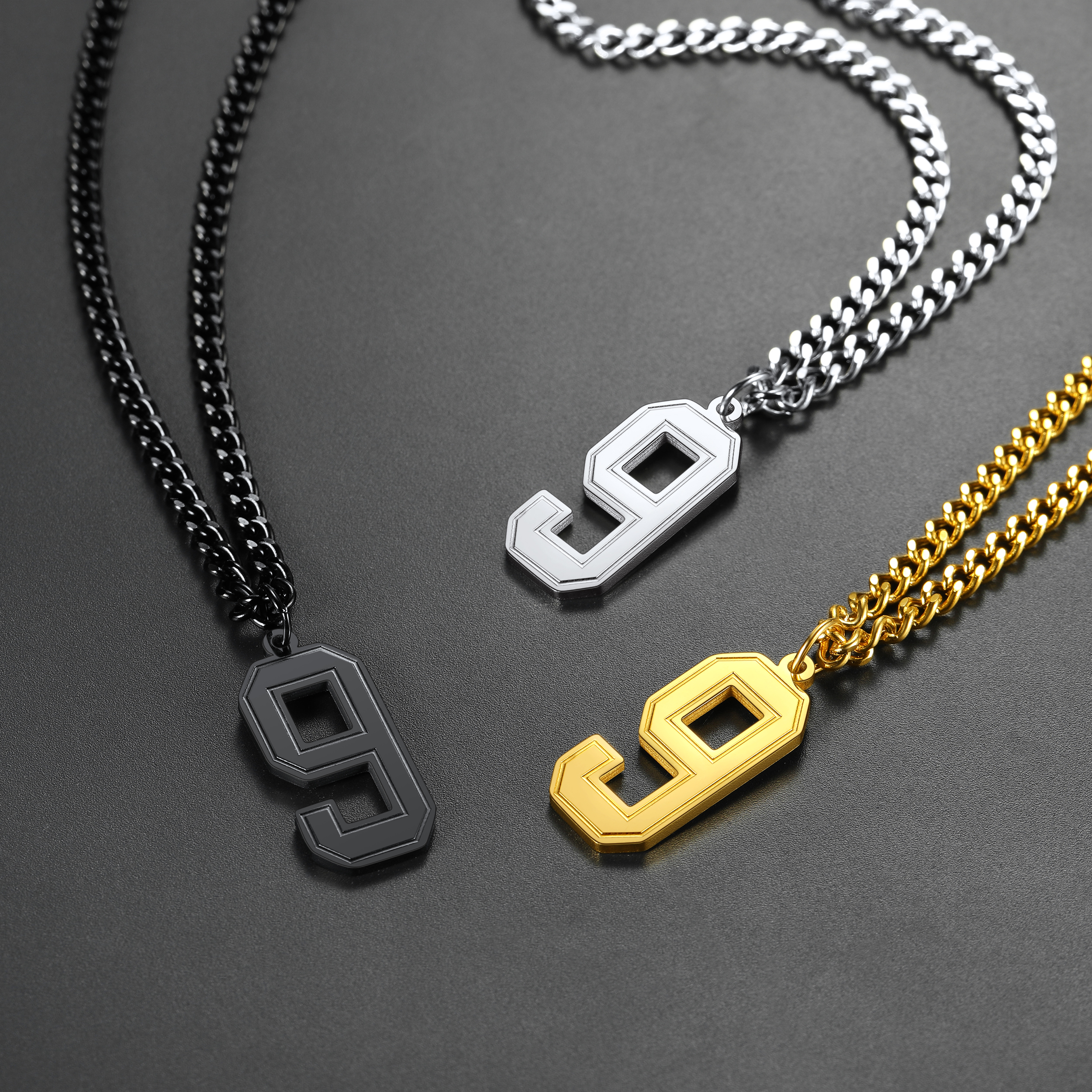 Number Pendant Necklace 316L Stainless Steel Gold Plated