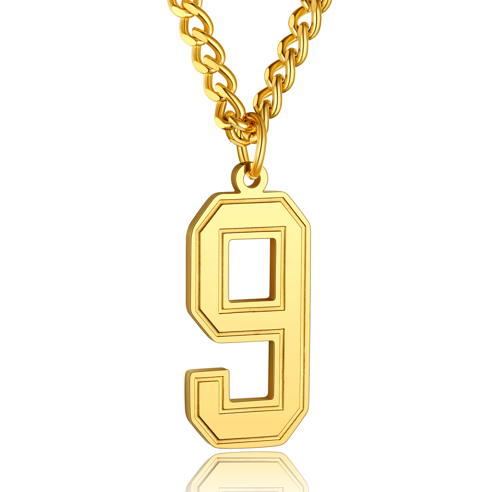 Number Pendant Necklace 316L Stainless Steel Gold Plated