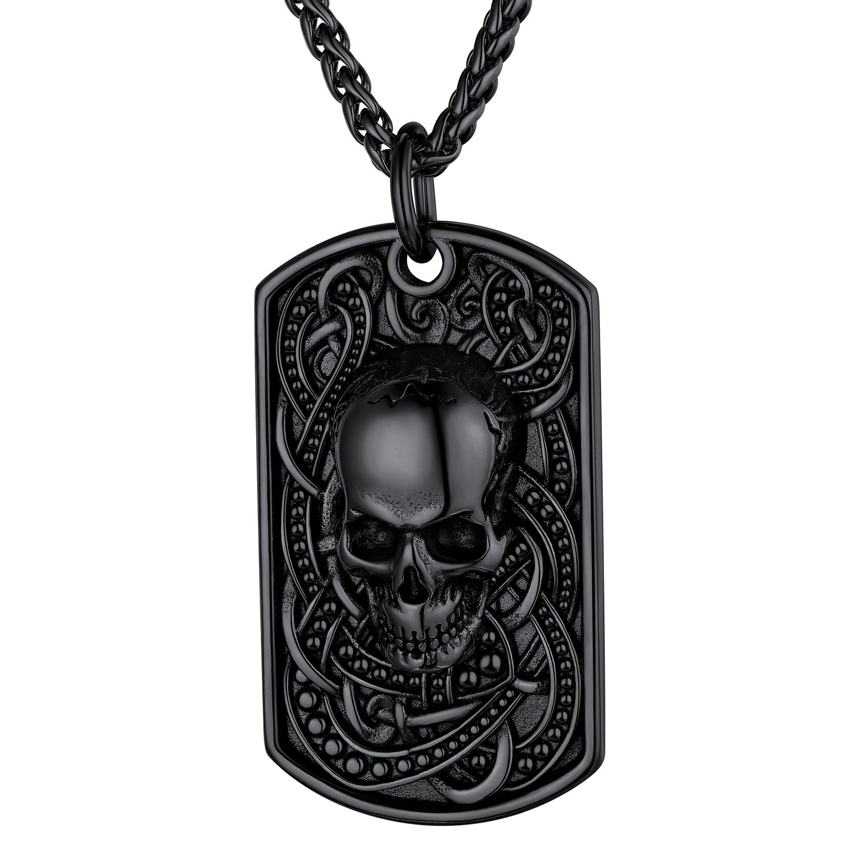 Stainless Steel Skull Dog Tag Necklace Gothic Gold Punk