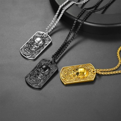 Stainless Steel Skull Dog Tag Necklace Gothic Gold Punk