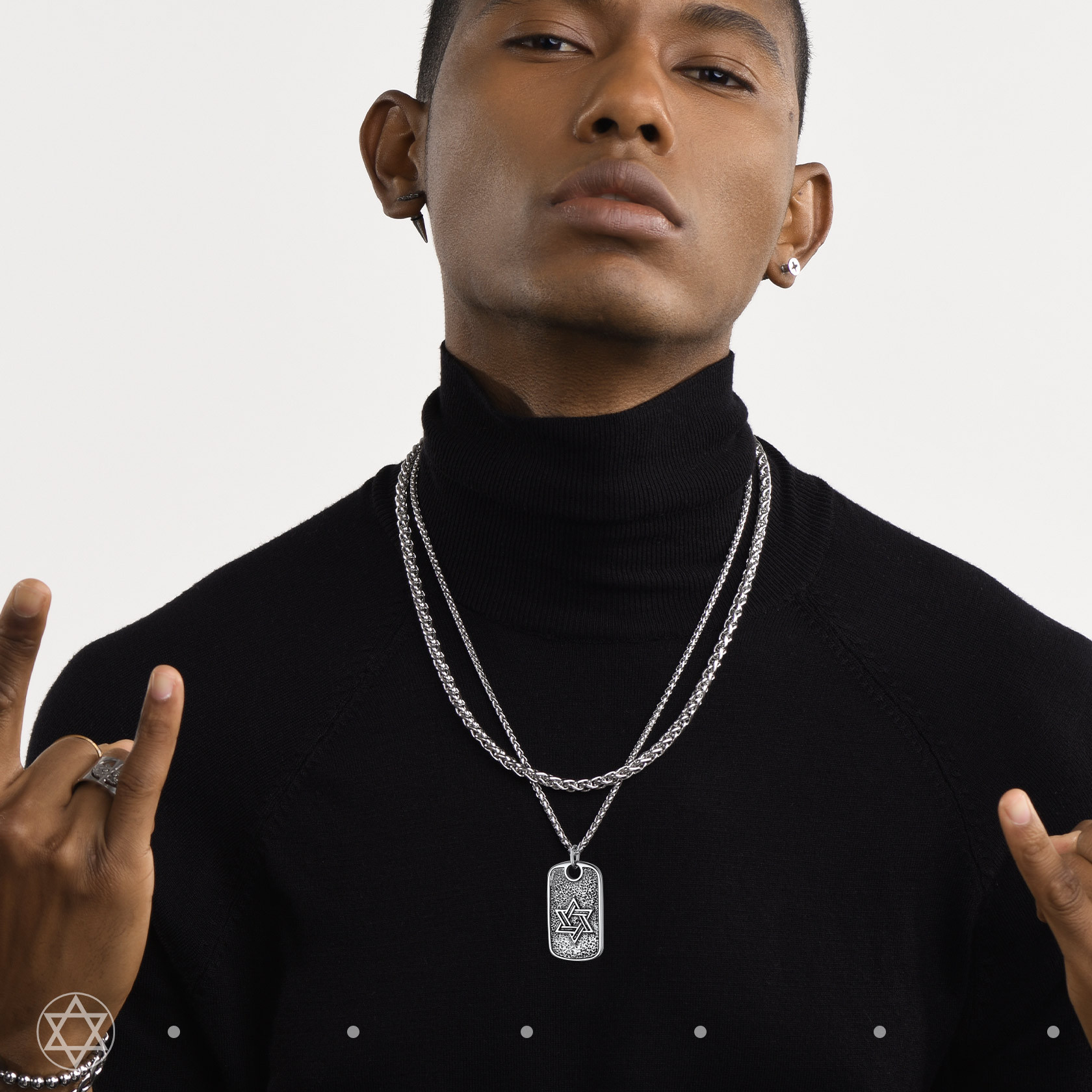 Cross Hexagram Military Dog Tag Pendant