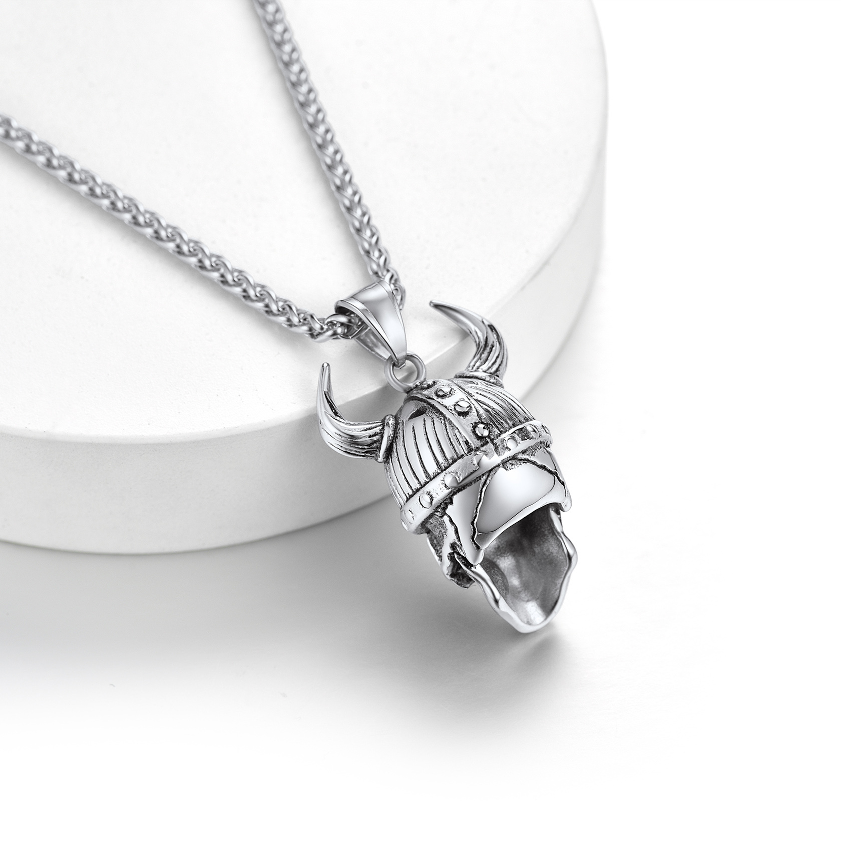 Loki Horn Viking Necklace for Men - Stainless Steel Skull Pendant