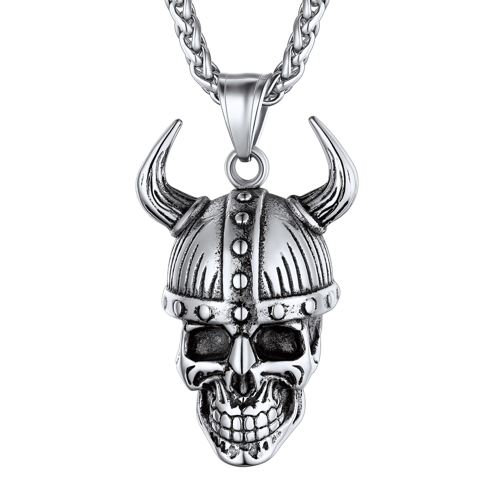 Loki Horn Viking Necklace for Men Silver