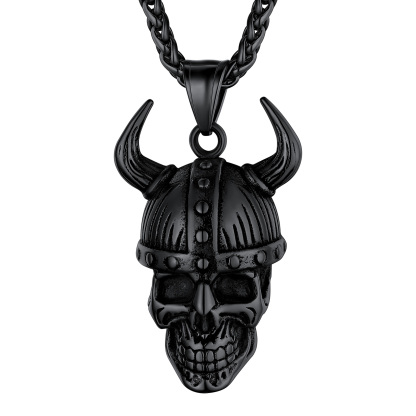 Black Loki Horn Viking Necklace for Men