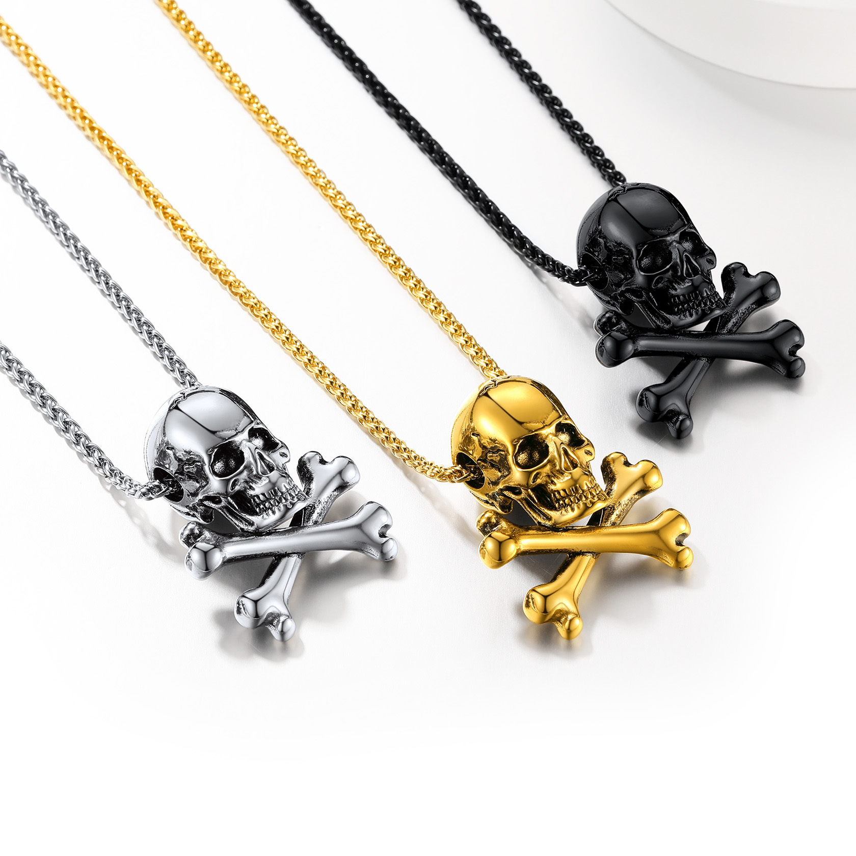 Gothic Skull Necklace Crossbones Pendant