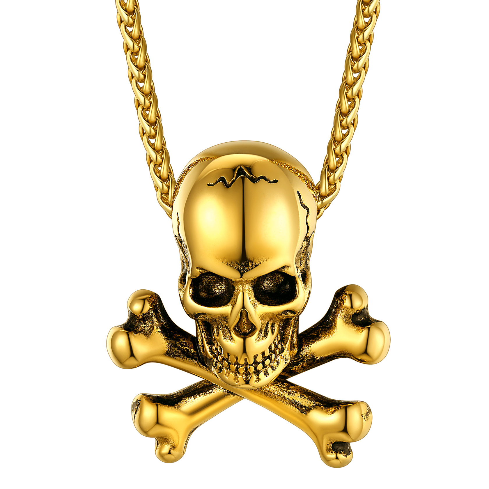 Gothic Skull Necklace Crossbones Pendant
