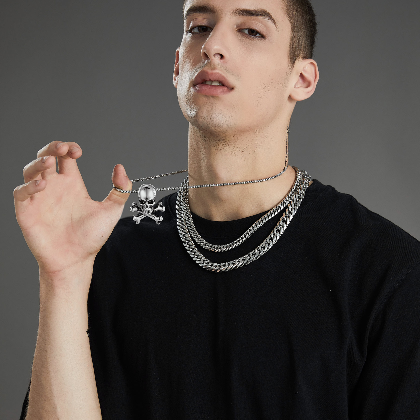 Gothic Skull Necklace Crossbones Pendant