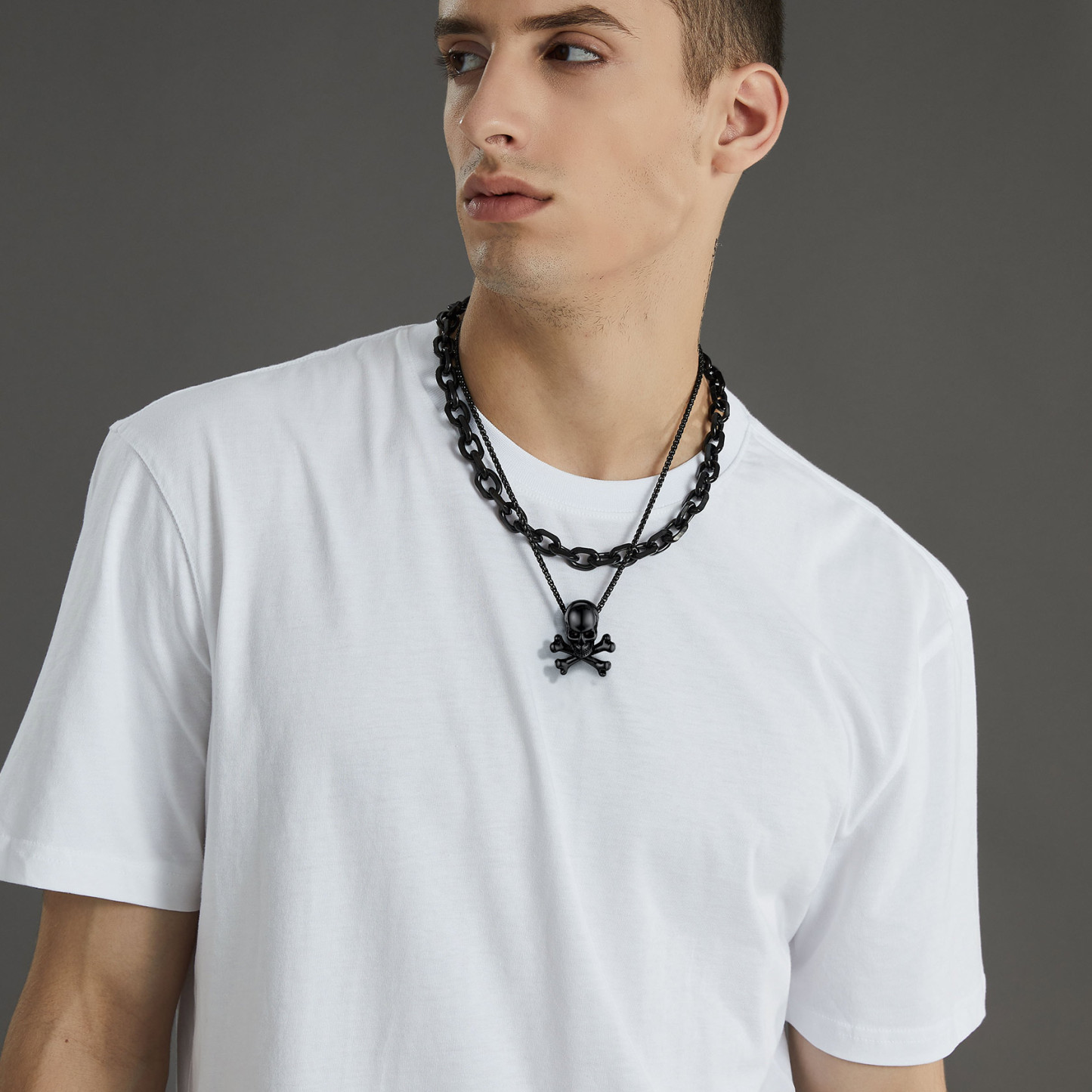 Gothic Skull Necklace Crossbones Pendant