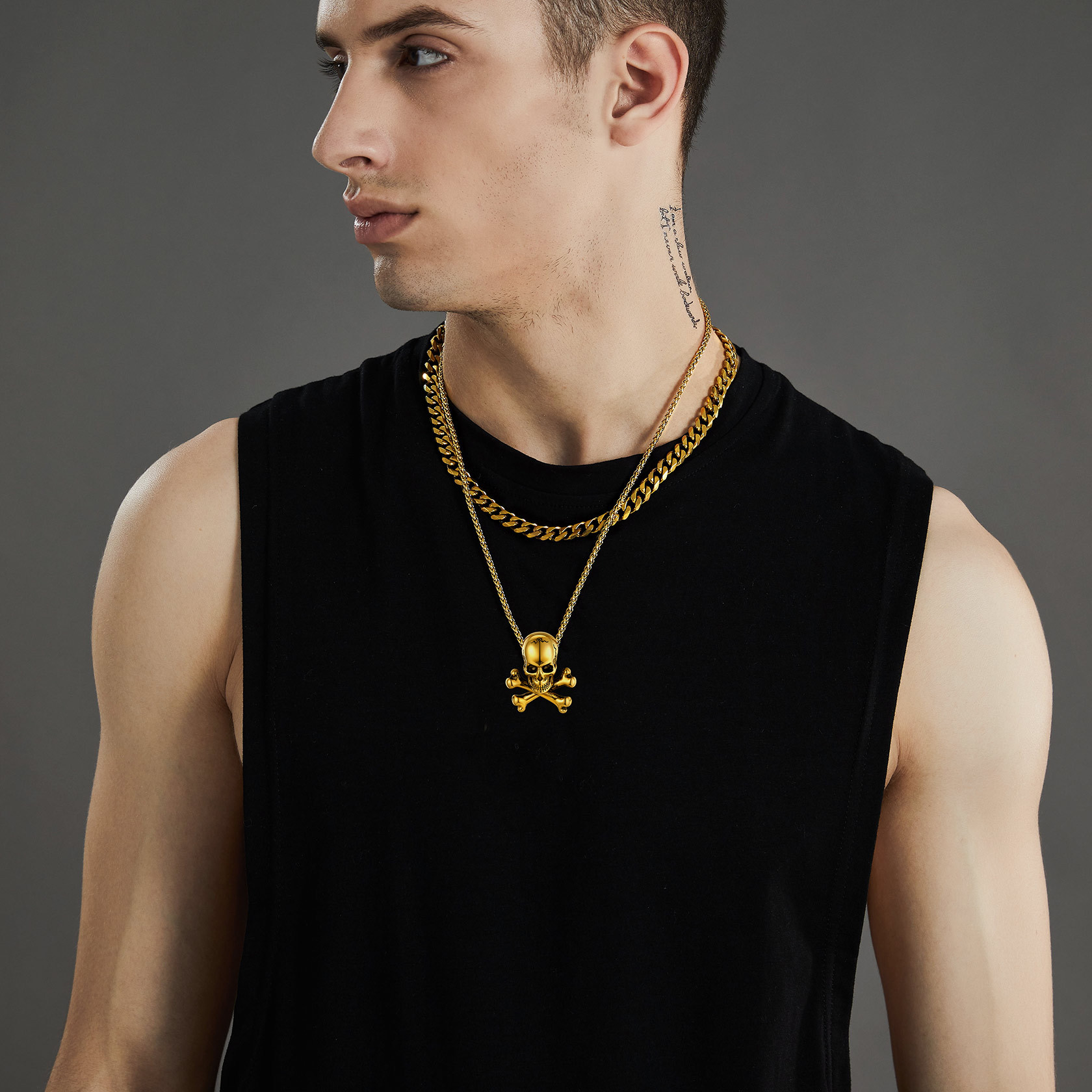 Gothic Skull Necklace Crossbones Pendant