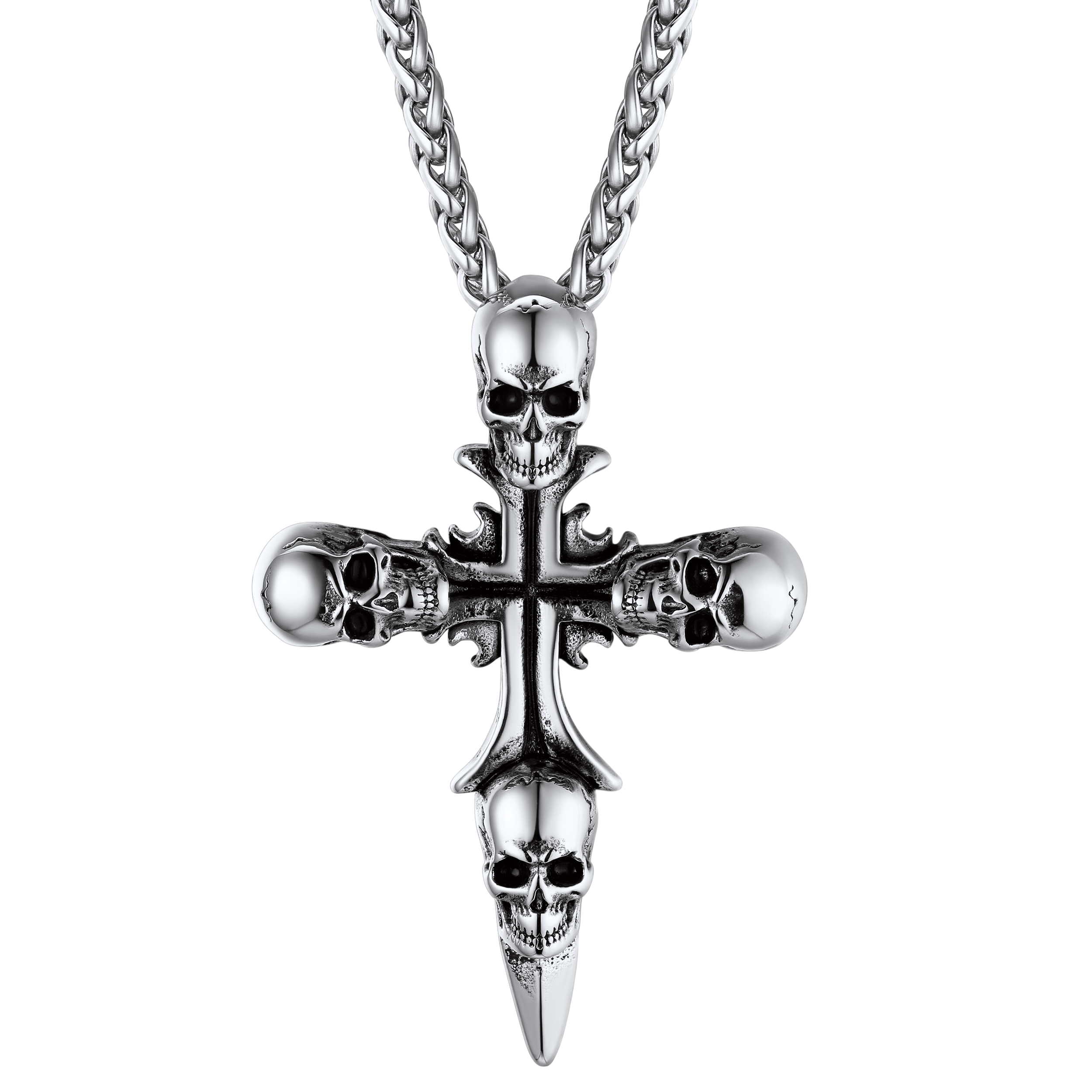 Skull Cross Pendant Necklace with Black Plated