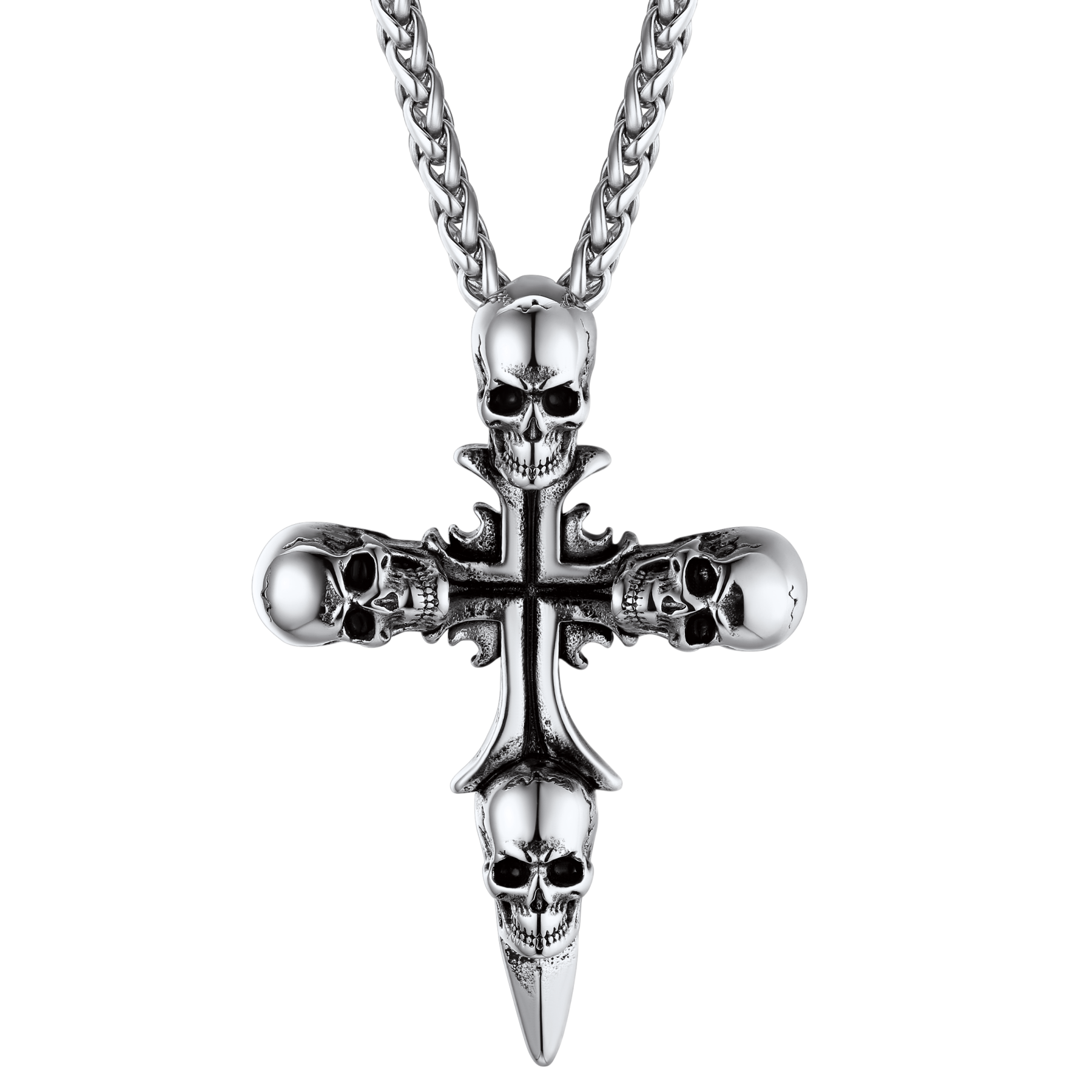 Skull Cross Pendant Necklace with Black Plated