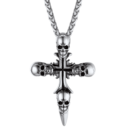 Skull Cross Pendant Necklace with Black Plated