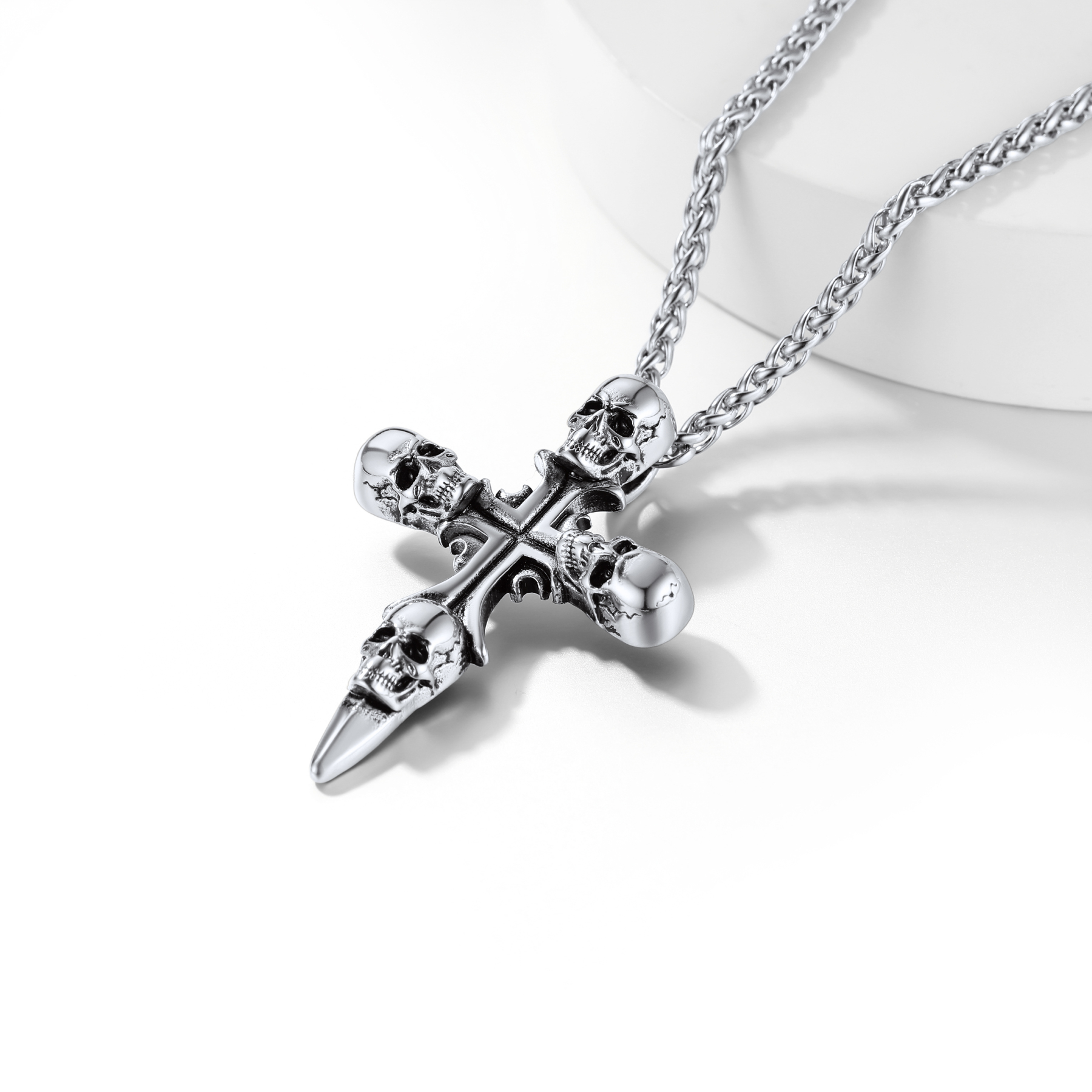 Skull Cross Pendant Necklace with Black Plated