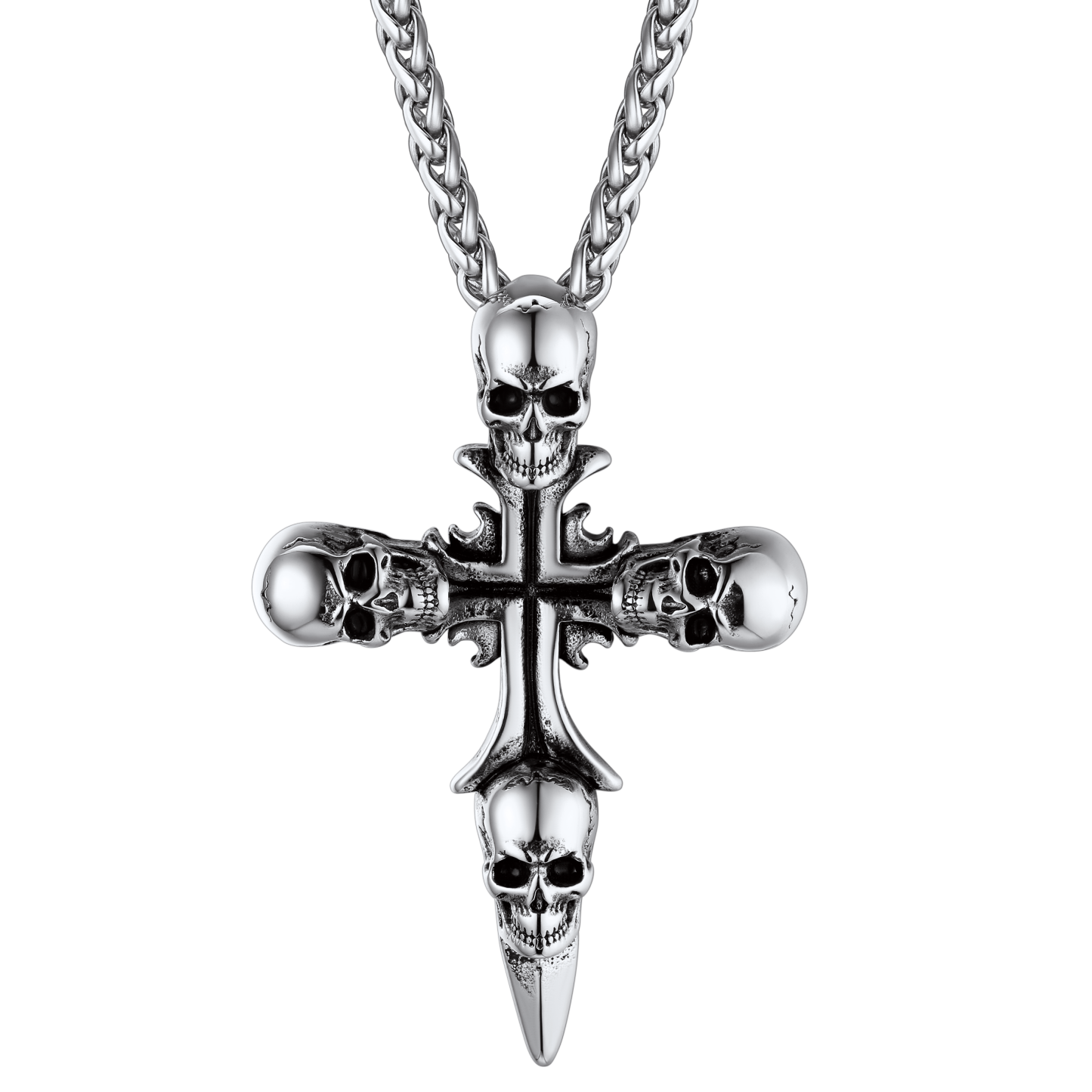 Skull Cross Pendant Necklace with Black Plated