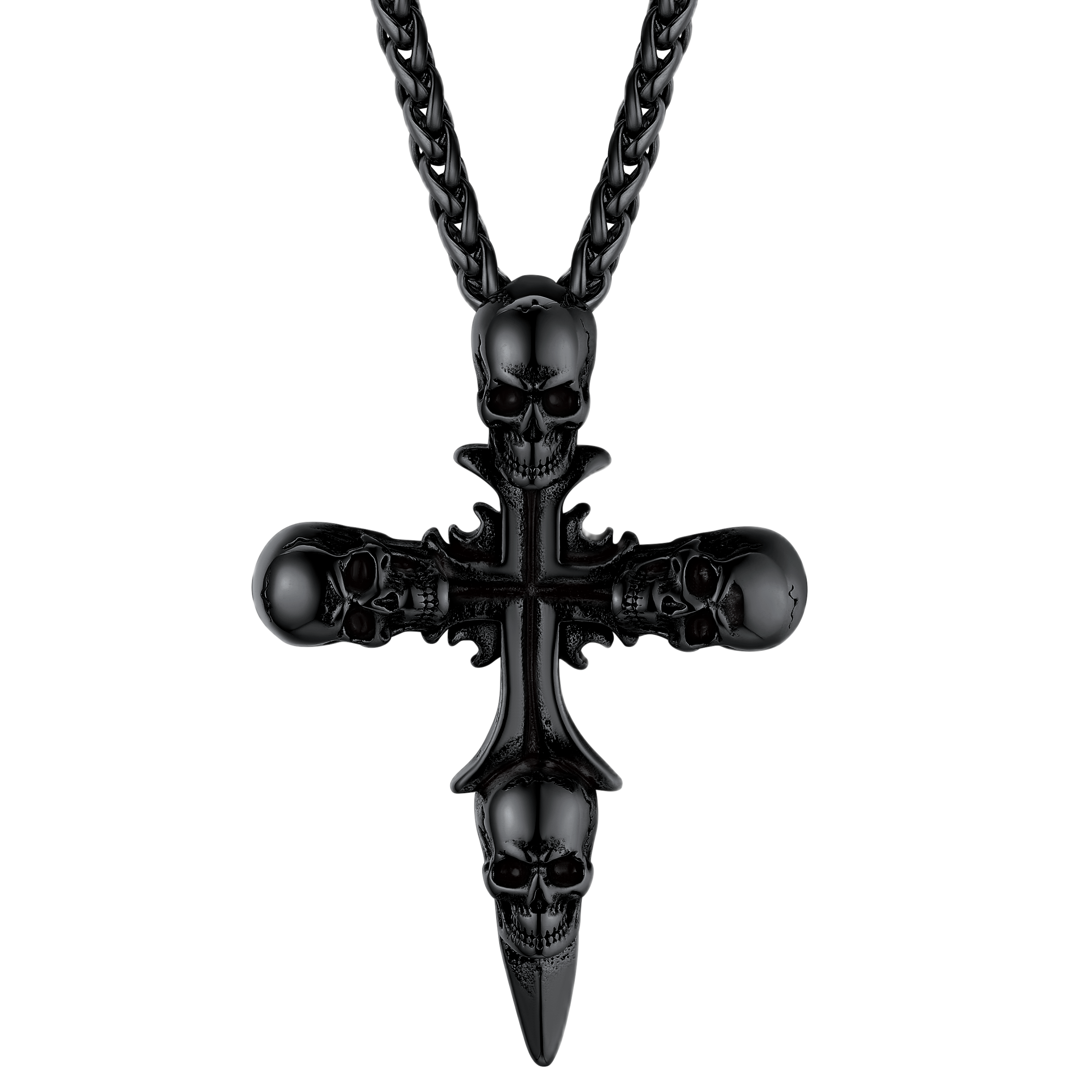 Skull Cross Pendant Necklace with Black Plated