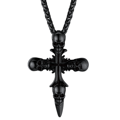 Skull Cross Pendant Necklace with Black Plated