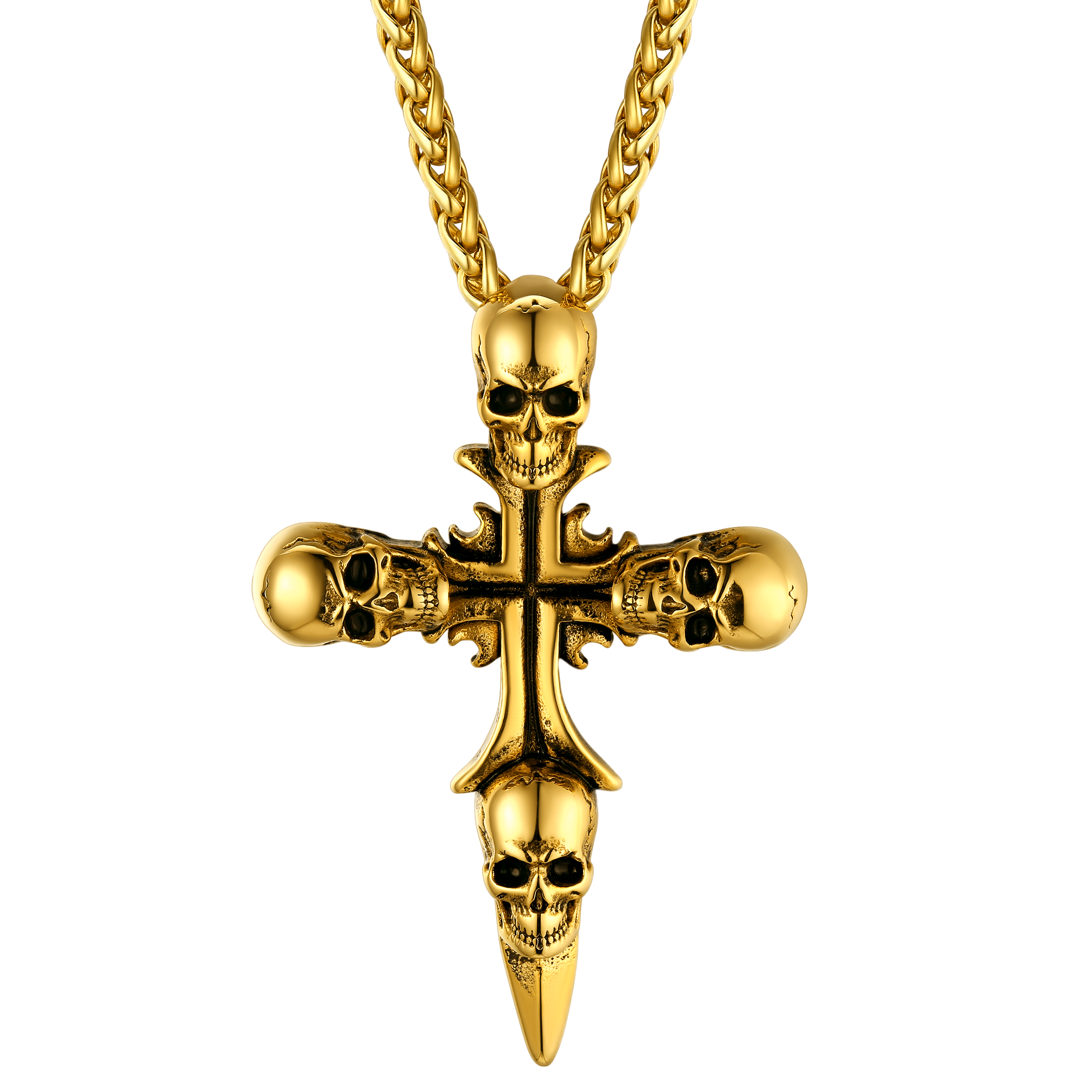 Skull Cross Pendant Necklace with Black Plated